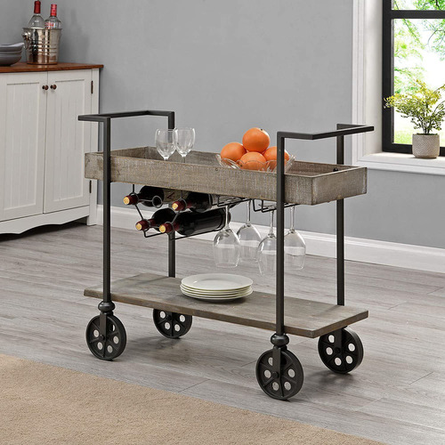  Gray Ory Row Industrial Farmhouse Bar Cart, Diseño Am...