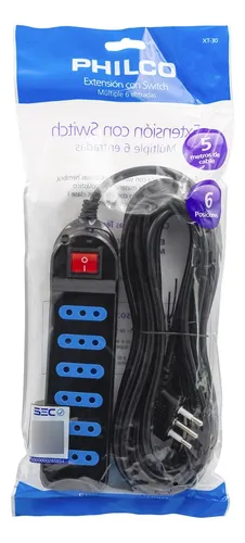 Alargador Eléctrico Switch Xt30 6 Entradas 5m Negro, Philco
