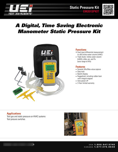 Uei Test Instruments Kit De Presión Estática Em201spkit Mmg