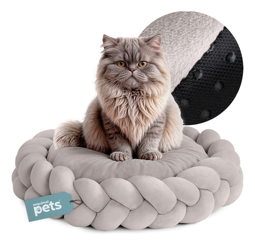 Cama Redonda Antiestrés 55 Cm Perro Chico Esquimal Pets Color Beige Diseño Liso