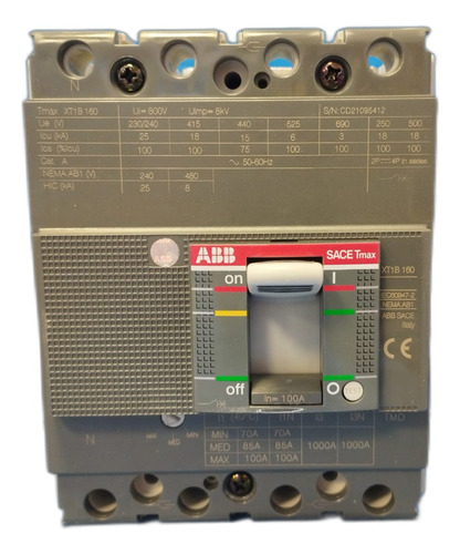 Interruptor Compacto Tmax Xt1b160 Tetrapolar 100a 18ka Abb 