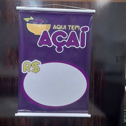 Banner Acai 70 X 50 Em Lona Com Acabamento Cor Roxo