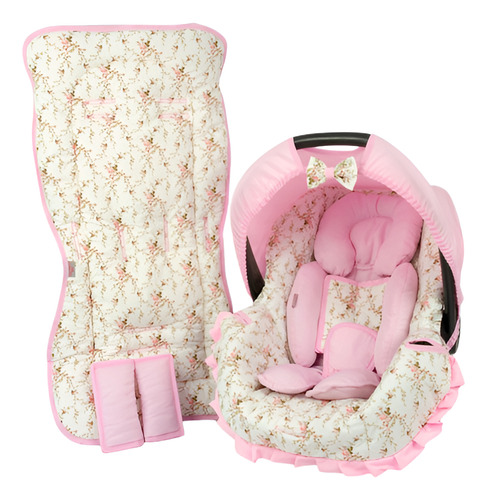 Capa Bebê Conforto+carrinho+redutor - Floral Bege