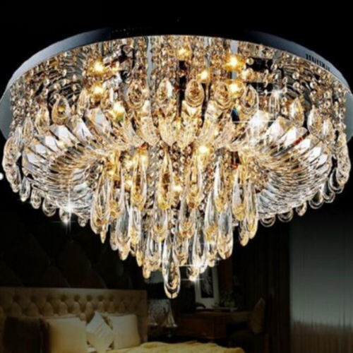 Led Round Remote Control K9 Clear Crystal Ceiling Light  Lvv