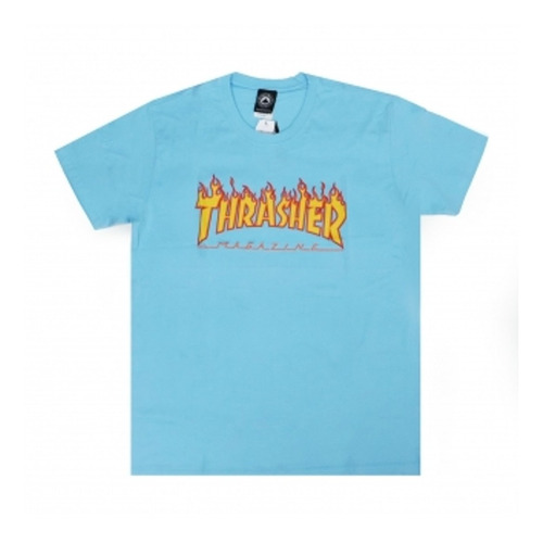 Camiseta Thrasher Flame Logo Azul Claro Original  C/ Nf