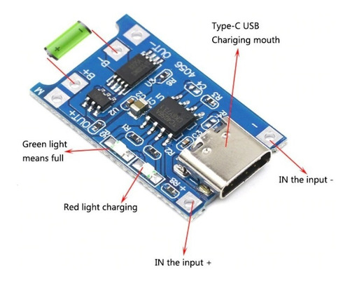 Módulo Tp4056 Carga Batería Litio Con Protección Usb Tipo C