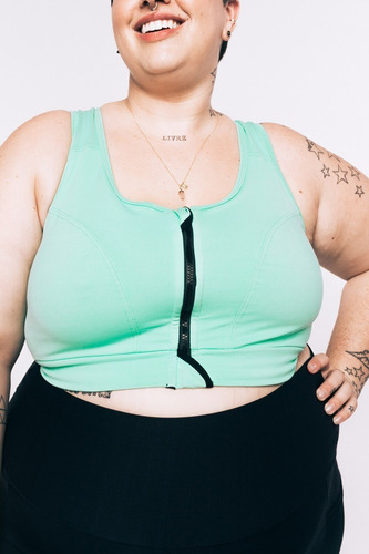 Imagem 2 de 7 de Top Plus Size Phelps Alta Sust. Poliamida C/ Zíper Verdeágua