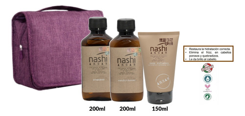 Kit Shampoo Acondicionador Y Mascara Nashi Argan Hidratante 