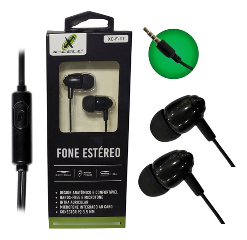 Fone Ouvido P2 C/microfone Estéreo Estra Bass X-cell Xc-f-11