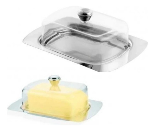 Manteigueira Em Aço Inox Com Tampa Acrílico Porta Manteiga
