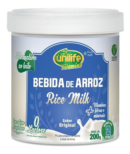 Bebida De Arroz Sem Lactose Rice Milk Vegan Unilife 200g