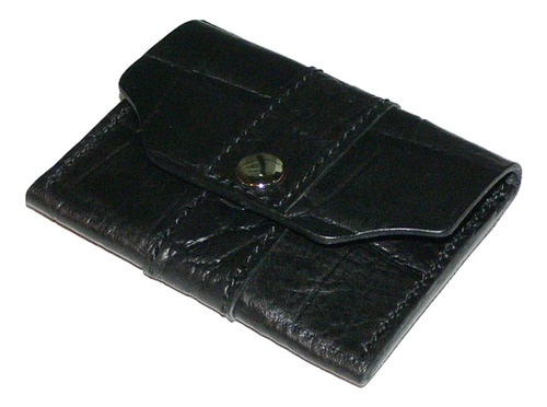 Cartera Con Tarjetero Cuero, Piel Flor Cocodrilo, Negro