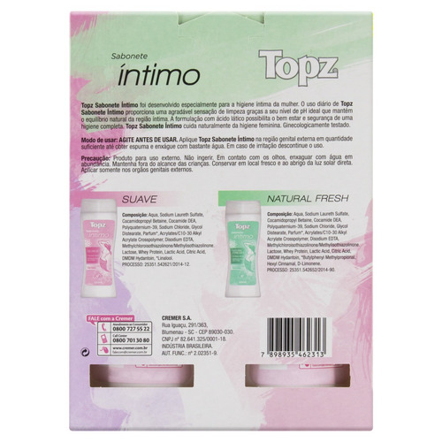 Imagem 2 de 2 de Pack Sabonete Líquido Íntimo Suave Topz Frasco 200ml Cada 2 Unidades Leve Mais Pague Menos Topz