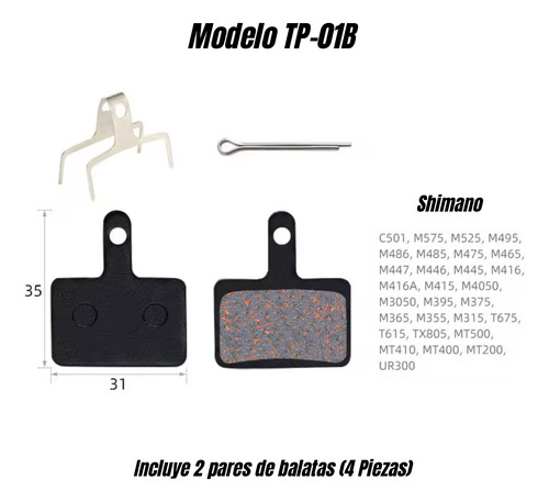 2 Pares Balatas Shimano Tektro 4 Pastillas P/frenos Mt200 Y+