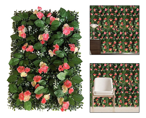 Panel De Pared De Césped Artificial Con Rojo Champán