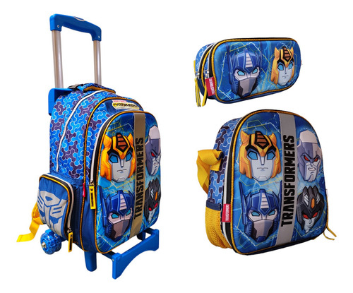 Kit Mochila Carro Lonchera Lapicera Transformers 3d Fotorama Azul Impresion 3d