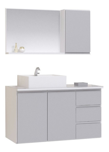 Conjunto Gabinete Banheiro Prisma 80cm Com Tampo Vidro Cor do móvel Madeirado Inteiro