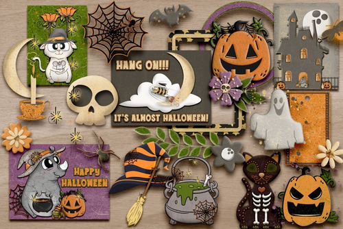 Kit Fondos Papeles Digitales + Cliparts Halloween Vintage