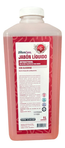 Jabon Liquido Antibacterial Con Glicerina 1 Litro Difem Care