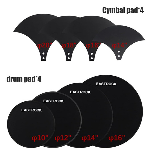 Eastrock Drum Mute Pads Set 10 Piezas Con Cymbal Pad + Hi Ha