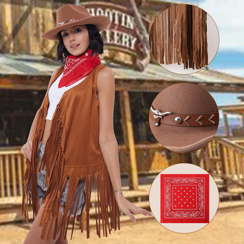 Trajes De Vaquero Occidental Para Mujer, Disfraz Hippie De