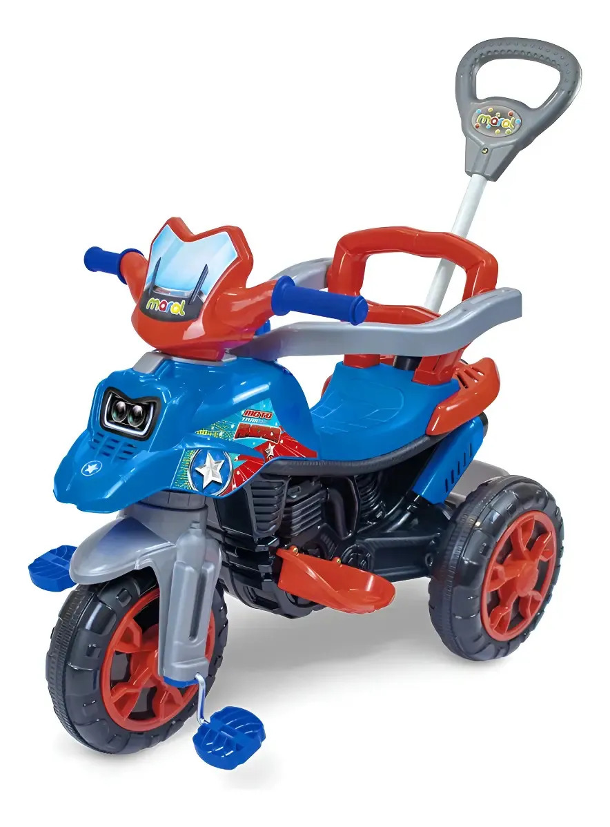 Triciclo Infantil Moto Com Pedal E Haste Rosa Ou Azul 30kg Cor Azul-marinho