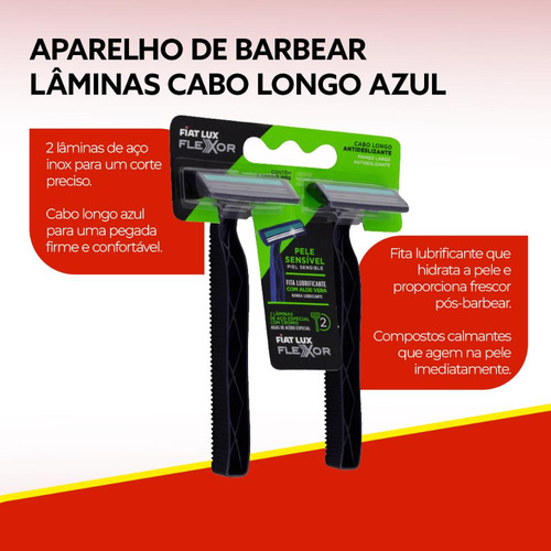 Aparelho De Barbear 2 Lâminas Aço Inox Cabo Longo Azul