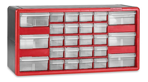 Gabinete Plástico Para Partes, 26 Cajones, 51x18x28cm, Rojo