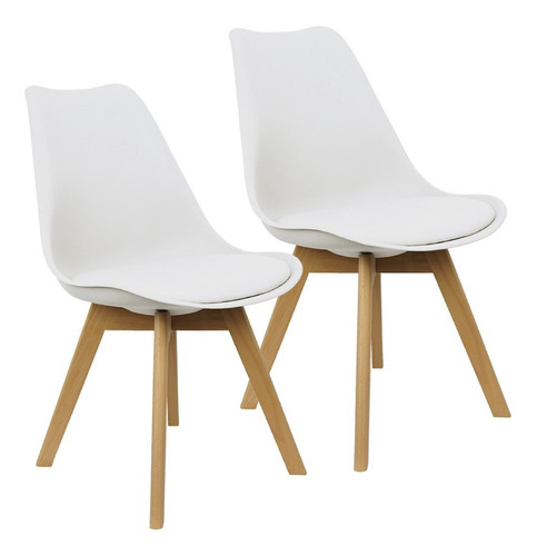 Kit 2 Cadeiras Charles Eames Leda Design Wood Estofada Cor da estrutura da cadeira Branco