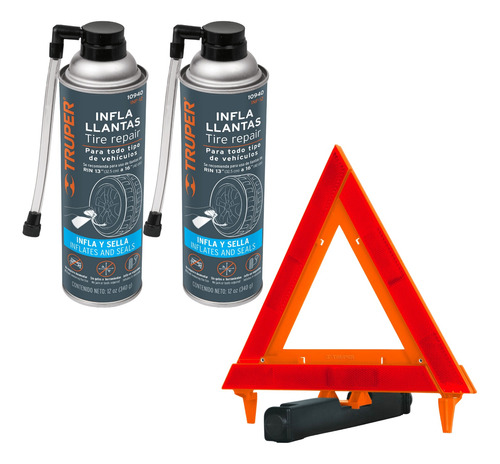 Kit Auto 2 Inflallantas 12 Oz + Triángulo De Seguridad De 44