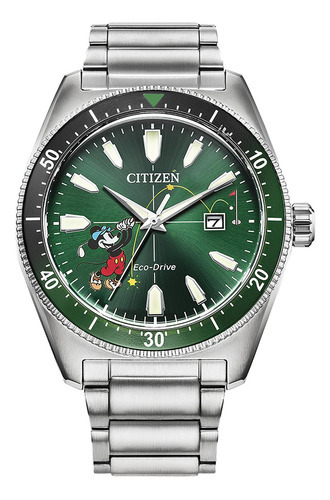 Reloj Citizen Hora De Jugar Mickey Aw1595-78w Original Color de la correa Plata Color del bisel Plateado Color del fondo Verde