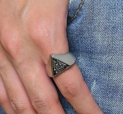Anillo Valknut Simbolo Vikingo Triangular Acero Inoxidable