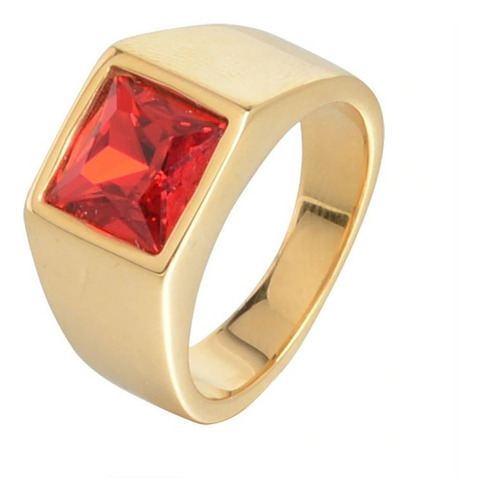 Anillo Clásico De Acero Color Oro Con Piedra Hombre Y Mujer