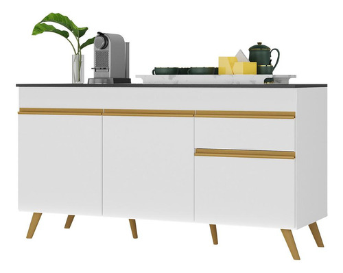 Balcão Cozinha Gabinete Pia 150cm Veneza Multimóveis V3740 Cor Branco/dourado