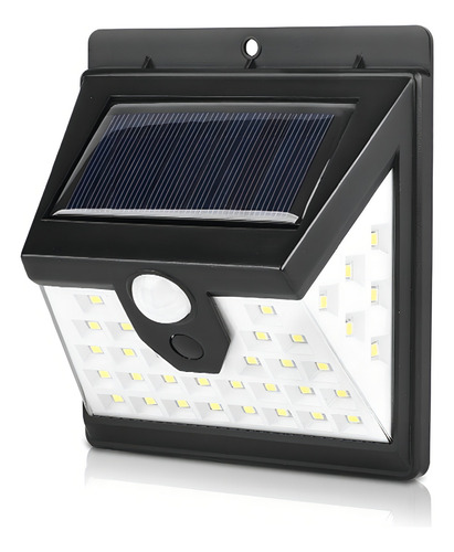 1x Luminária Solar Parede 40led Sensor Presença Iluminação Estrutura Preto