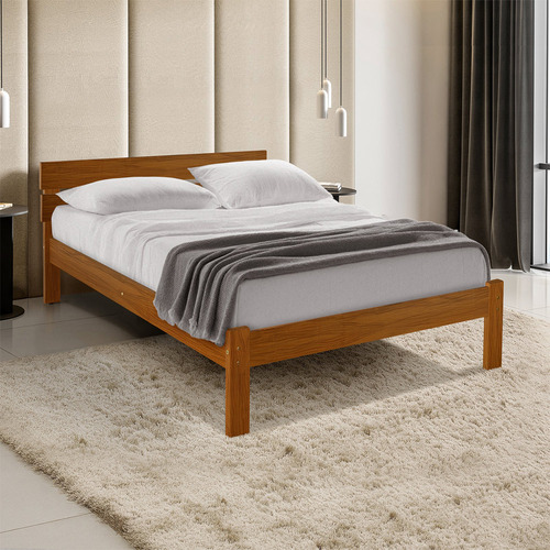 Cama De Casal Mdf Lara Turca Com Cabeceira Castanho Liso