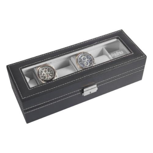 Relojes De Ohuhu 6 Ranura Cuero Caja Pantalla Organizador De