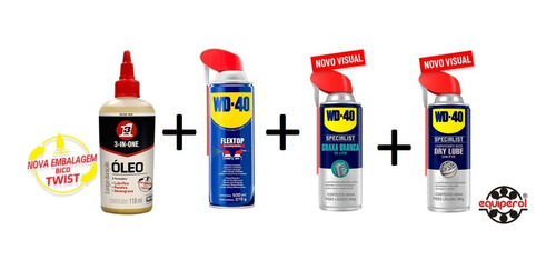  Wd40 Flextop 500ml+graxa Branca+dry Lube+3-in-one