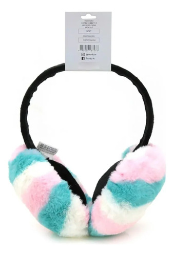 Orejera Trendy Peluche Abrigado Protector De Frío Crema Rosa Verde Rayas