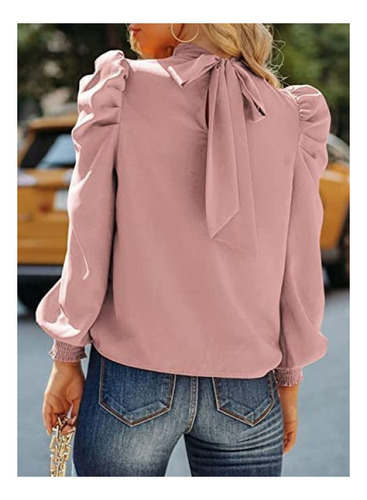 Camisa De Mujer Cuello Vuelto Manga Larga Abullonada Otoño