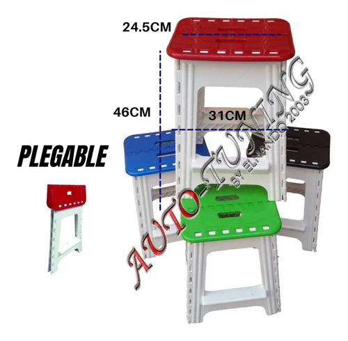 Banqueta Banco Plástico Plegable Portatil Alto 46cm Camping