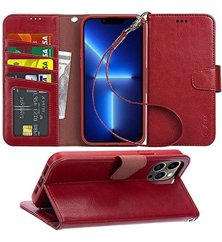 Funda Para iPhone 13 Pro Max Billetera C/correa  Wine Red