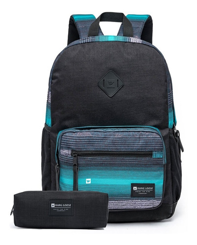 Mochila Hang Loose Detalhes Camurça Estojo Roots Preta Cor Azul