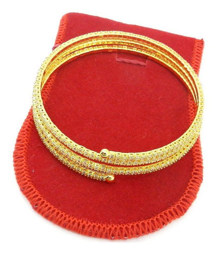 Pulseira Feminina Bracelete Strás Branco Folheada Ouro Pl099