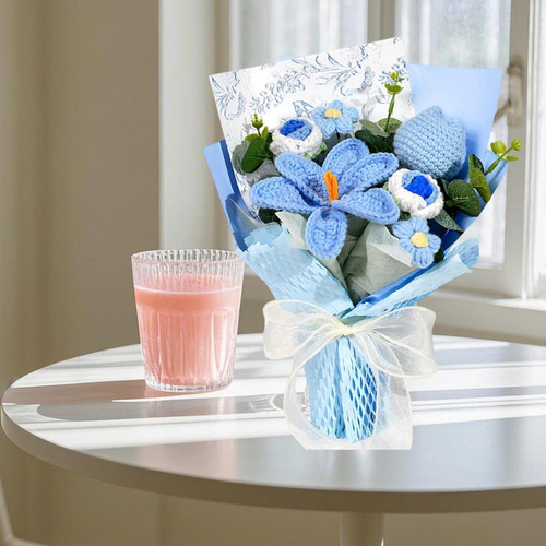 Ramo De Punto De Crochet Bouquet Bouquet Con Envoltura, Flor