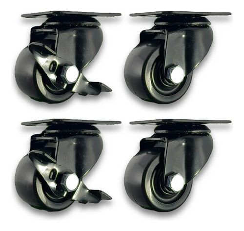 4 Ruedas Mini 50mm Para 600kg (2 Con Freno) De Baja Altura Vigomaq