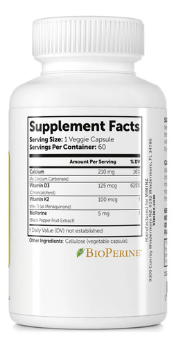 Viminz Vitamina D3 K2 5000 Iu Cápsulas Para Huesos Fuertes