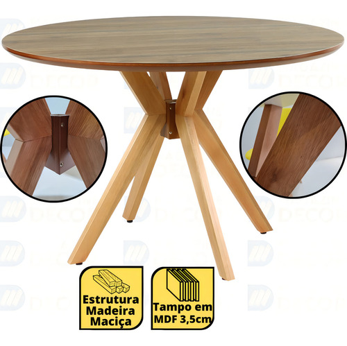 Mesa De Jantar Redonda 120cm Marci Premium - Cor Natural