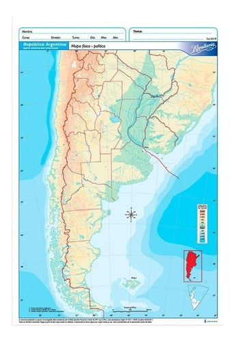Mapa Republica Argentina Rivadavia Nº 3 Físico Político X 20