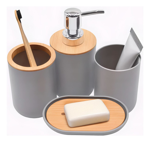 Accesorios Para Baño Set 4pz Juego De Baño Elegante Moderno Color Gris